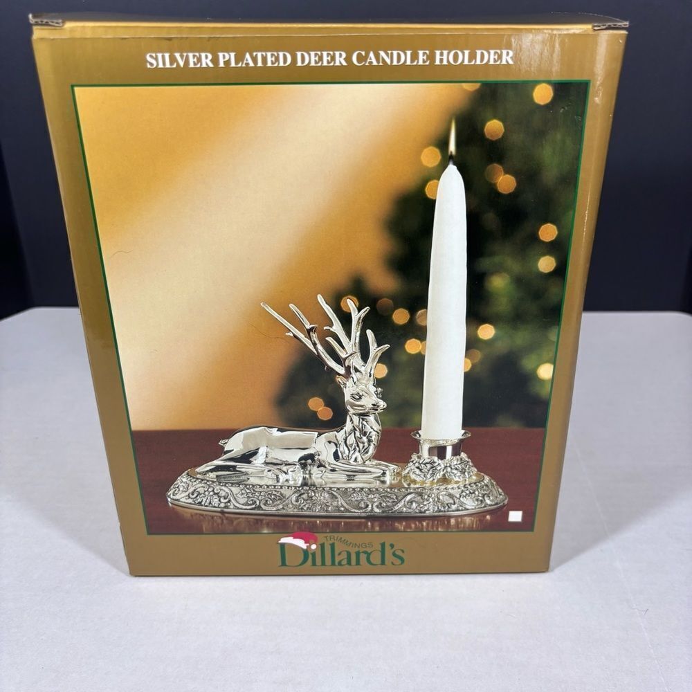 Dillards Trimmings Silver Plated Deer Candle Holder NEW in box